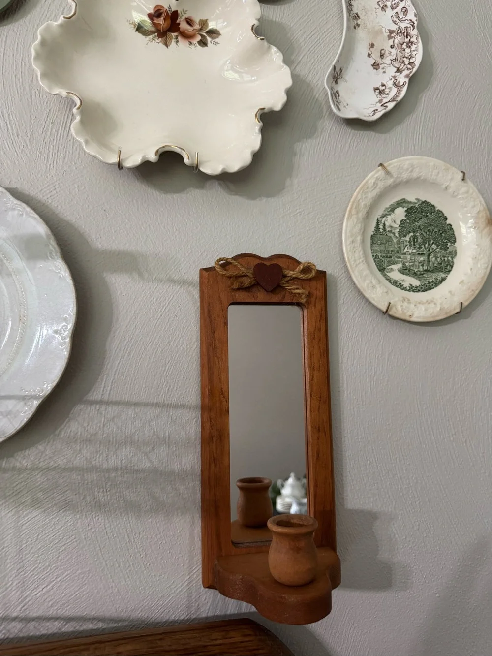 Wood-Framed Heart Accent Mirror Candle Holder